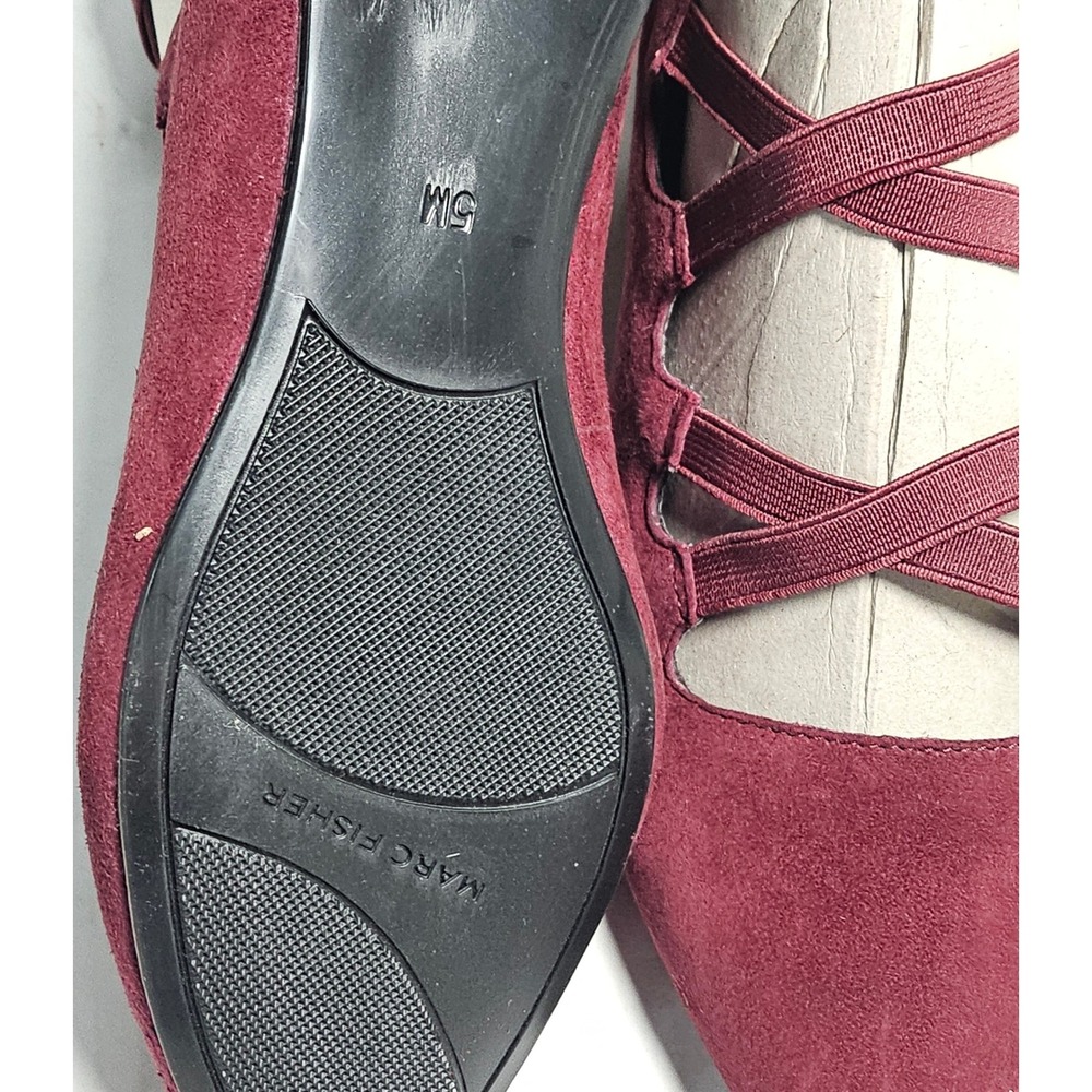 Marc Fisher Annabeth Dark Red Suede Strappy Pointed Toe Flats Back Zip Womens 5M - Picture 6 of 9